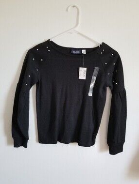 The Children's Place Black Pearl-Detail Long Sleeve Sweater